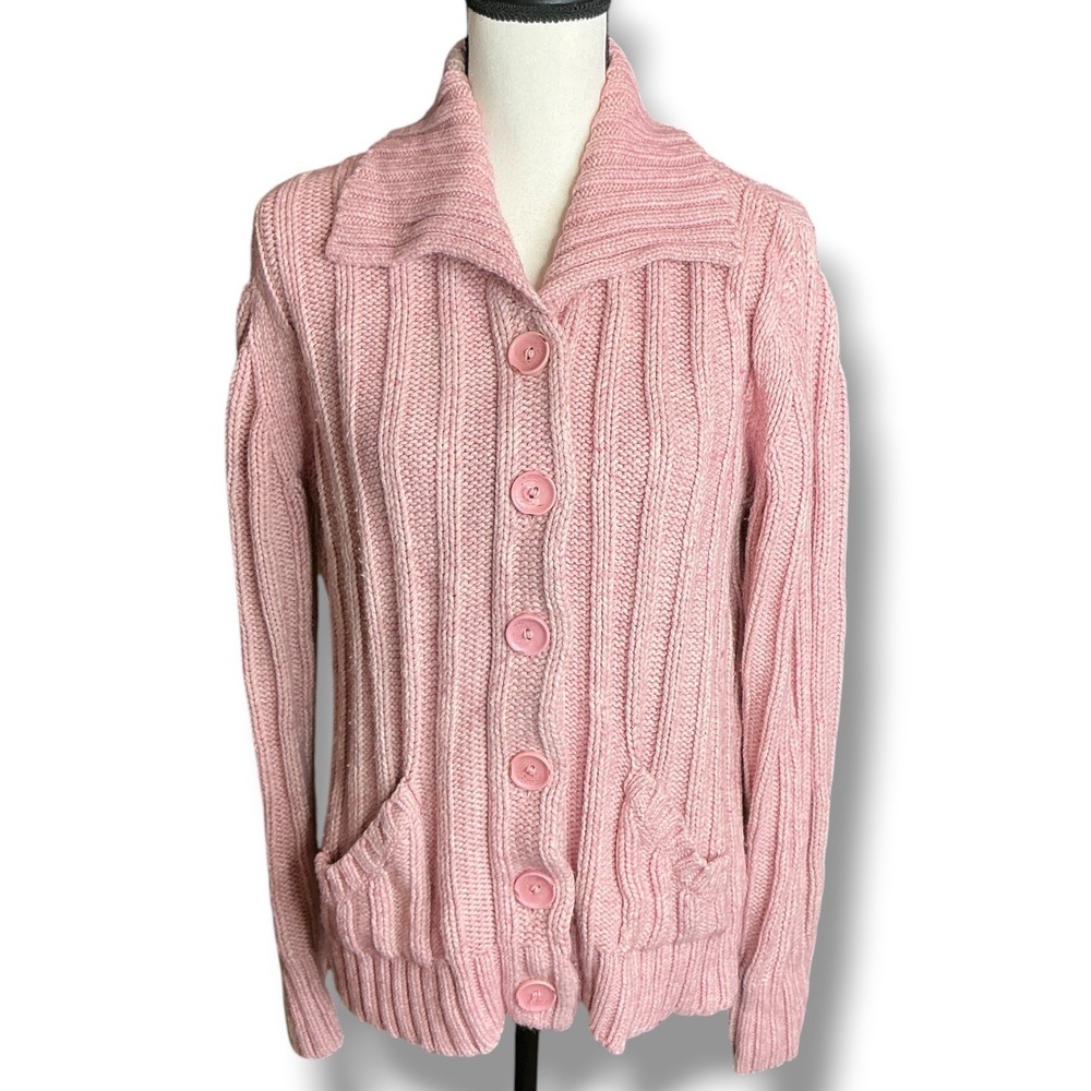 Old Navy Pink Ribbed Knit Cardigan Sweater Women XXL Wool Blend Button Front